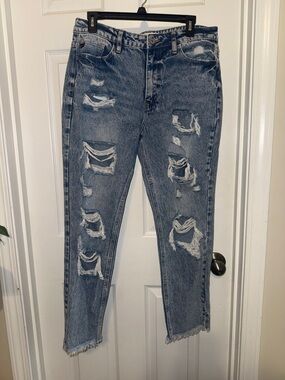 KanCan Distressed Boyfriend Jeans in Light Blue Wash